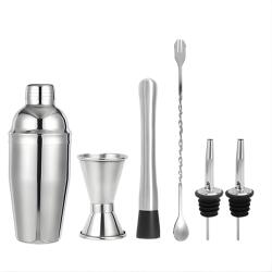 Flippy Set Barman Preparare Cocktail, Flippy, 6 Piese, Inox, Argintiu, Kit Accesorii Bar si Mixologie: Shaker750ml, Masura dubla, Pistil, Lingura barman, 2 Picuratoare (165269)