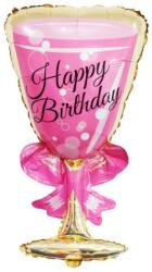 Flippy Balon din Folie Metalizata, Flippy, Figurina Pahar de Vin, Tema Aniversare, 93x48 cm, Ambalaj Individual, Pai Inclus, Umflare cu Aer sau Heliu, Roz (131260)