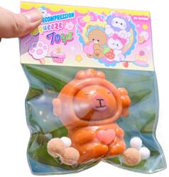 Flippy Jucarie Antistres Squishy, Flippy, cu Revenire Lenta, Model Capybara cu Inima, 7.5cmx6.5 cm, din TPR, Ambalaj Transparent, Maro (161415)