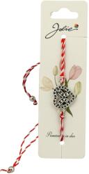 Jolie Martisor Bratara Snur Alb-Rosu, Jolie, Pandantiv Metalic, Model Inima cu Fluturas in interior (134898)