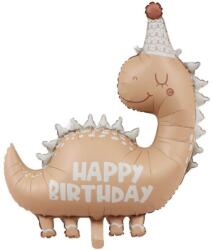 Flippy Balon din Folie Metalizata, Flippy, Figurina Animata, Model Dinozaur Happy Birthday, 80 x 77 cm, Ambalaj Individual, Pai Inclus, Umflare cu Aer sau Heliu, Maro (134087)