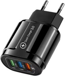 Flippy Incarcator Rapid QC3.0, Flippy, 3 Porturi USB, 2.1A, 18W, din ABS, Protectie Supraincalzire, Gama Macarons, Negru (161521)