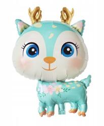 Flippy Balon din Folie Metalizata, Flippy, Mini Figurine, Model Cerb, Tematica Aniversare, 49x74.5 cm, Ambalaj Individual, Pai Inclus, Umflare cu Aer sau Heliu, Albastru (127462)