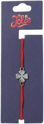 Jolie Martisor Bratara din Inox pentru Copii, Jolie, Textil si Inox, Snur Rosu, Model Trifoi cu Patru Foi, Argintiu (135221)