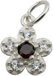 Jolie Silver Pandantiv din Argint 925, Jolie Silver, pentru Dama, Model Floare Cu Pietre de Zirconiu Cubic, 1 x 1 cm, 0.9 g, Argintiu/Rosu (125543)