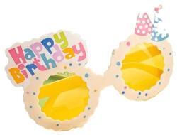 Flippy Ochelari Decorativi, Flippy, pentru Petrecere, din ABS, Unisex, Model Happy Birthday, 13.5 x 8.5 cm, Bej cu Lentile Galbene (131905)