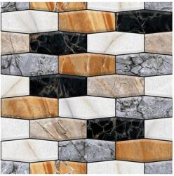 Flippy Set 10 x Placi Tapet Autocolant 3D cu Imitatie de Marmura Asimetrica, pentru Perete Bucatarie Sufragerie, Usor de Curatat, Rezistent la Apa, Autoadeziv, 30x30 cm, Maro Gri Negru (129745)
