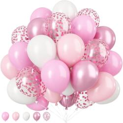 Flippy Set 16 Baloane din Latex Metalizate, Flippy, Model Party, 30 cm, Alb, Roz, Roz Chrome, Transparent Confetti 2.8 g (131014)
