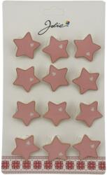 Jolie Set 12 Brose Martisor Stea cu Inima Copii, Jolie, Brose din Metal, Aspect Lacuit, 2 x 2 cm per Unitate, Roz (128200)