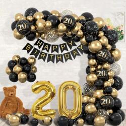 Flippy Set Baloane Folie si Latex, Flippy, Tematica Aniversare, Baloane Latex, Figurine Cifrele 2 si 0, Ambalaj Individual, Pai Inclus, Umflare cu Aer sau Heliu, Auriu Negru (134128)
