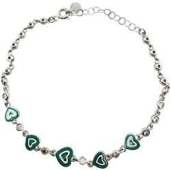 Jolie Bratara pentru Copii, Jolie, Argint 925, Model Inima, cu Email si Zirconiu, 21 cm/4.5g Argintiu/Verde (166999)