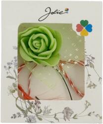 Jolie Martisor Motiv Floral, Jolie, Model Trandafir, cu Snur Alb/Rosu, 9 x 5 cm, Verde deschis (08328)
