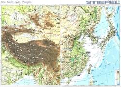  Kína, Korea, Japán, Mongólia domborzata -160*120 cm-laminált, faléces