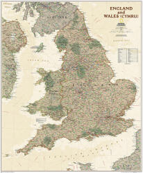  Anglia és Wales falitérkép antikolt 76*91 cm - térképtűvel szúrható, keretezett