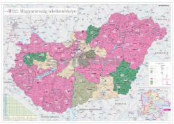  Magyarország telefontérképe falitérkép 120*80 cm - térképtűvel szúrható, keretezett