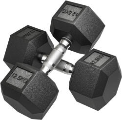 HOMCOM Gantere cu Mâner Zimțat, Fontă, 2 x 12, 5 kg pentru Acasă, Sală, Antrenament Forță | Aosom Romania (A91-020V02BK)