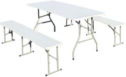 Heinner Heiner DMBP001 asztalgarnitúra 2 összecsukható paddal, Asztal 180x70x74 cm, Pad 182x28x43 cm, Acél/Műanyag, Fehér (DMBP001)