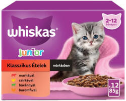 Whiskas Krémes Klasszikus Válogatás Junior Alutasakos Macskaeledel Szószban (Marha, Csirke, Baromfi, Bárány) - 12x85 g