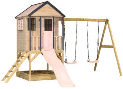 Wendi Toys Casuta de gradina Pastel Pink Adventure Cottage cu platforma, tobogan si leagan dublu (M60PP), Wendi Toys (M60PP) Casuta pentru copii