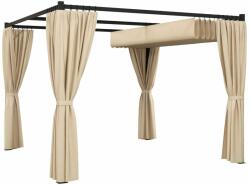 Art Kerti/teraszos pergola, behúzható, függönnyel, fémkerettel, fekete és bézs színben, 3x3x2.27 m