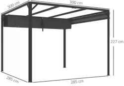 Art Kerti/teraszos pergola, behúzható, válaszfalakkal, alumínium vázzal, sötétszürke, 3x3x2.27 m