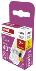 EMOS ZQ9E23.2 LED izzó Classic JC / G9 / 4, 2 W (40 W) / 470 lm / Természetes fehér / 2 pcs (ZQ9E23.2)