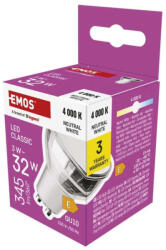 EMOS ZQ8E18 LED izzó Classic MR16 ezüst/ GU10 / 3 W (32 W) / 345 lm / Természetes fehér (ZQ8E18)