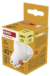 EMOS ZL8F22 LED izzó Basic MR16 / GU10 / 5, 2 W (40 W) / 450 lm / Meleg fehér (ZL8F22)