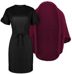 Bontis Set damă: cardigan tricotat și rochie Muse - Prună / Negru | XL (set-L497/MAL816_9/blck_XL)