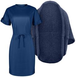 Bontis Set damă: cardigan tricotat și rochie Muse - Melanj denim / Albastru miezul nopții | XL (set-L497/MAL816_7/mid_blue_XL)