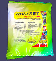 Solarex Solfert 20-20-20+ME 20 kg, ingrasamant foliar echilibrat tip NPK+ microelemente (Bor, Cupru, Fier, Mangan, Molibden, Zinc), stimuleaza dezvoltarea radiculara si vegetativa, imbunatateste calitatea si 