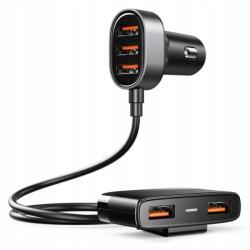 JOYROOM gyors autós töltő 5x Usb 6, 2 A hosszabbítóval, fekete (JR-CL03)