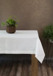 Takoy Asztalterítő fehér 145x400 cm vászonra emlékeztető anyagból STELLA 2 dupla díszszegéllyel