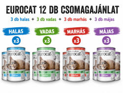 Eurocat Konzerv Macskáknak Csomagban 415gx12db (halas, marhás, májas, vadas)
