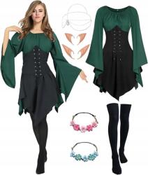  Tündér elf jelmez női cosplay ruha tiara fülek gótikus L méret VL024L (TR5)