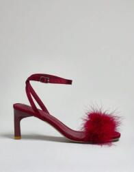 Shein Bordó Magassarkú Szandál Dekoratív Tollakkal Klasszikus Shein 36 (sx25011674744071464)