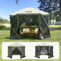 VEVOR Pop-up kemping pavilon sátor 3, 05x3, 05 m 6 oldalú szúnyoghálós party sátor 6 fő részére, army zöld