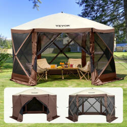 VEVOR Pop-up kemping pavilon sátor 3, 5x3, 5 m 6 oldalú szúnyoghálós party sátor 7 fő részére, barna színben