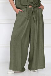Shopika Pantaloni de vara din in cu croiala ampla si pliuri in talie, kaki Talie unica