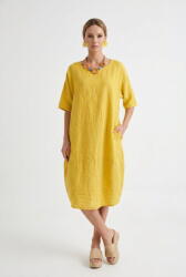 SHOPIKA Rochie lejera de vara din in cu croi lalea oversized, galben turmeric Talie unica