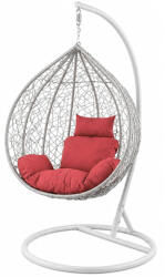 HA. RO Scaun suspendat tip scoica din ratan, terasa/ balcon, perne rosii, cadru otel alb, 105x105x196 cm (HCTAD00146) Balansoar