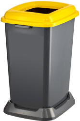 PLANET Szelektív hulladékgyűjtő konténer, műanyag, nyitott fedeles, sárga, 50L - atadcleankft