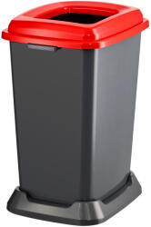 PLANET Szelektív hulladékgyűjtő konténer, műanyag, nyitott fedeles, piros, 50L - atadcleankft