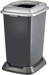 PLANET Szelektív hulladékgyűjtő konténer, műanyag, nyitott fedeles, fém színű, 50L - atadcleankft