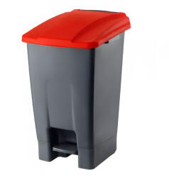 PLANET Szelektív hulladékgyűjtő konténer, műanyag, pedálos, antracit/piros, 70L - atadcleankft