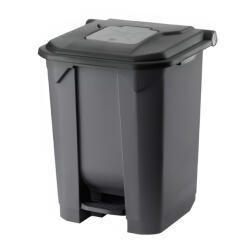 PLANET Szelektív hulladékgyűjtő konténer, műanyag, pedálos, antracit, fekete, 50L - atadcleankft