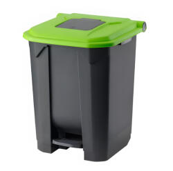 PLANET Szelektív hulladékgyűjtő konténer, műanyag, pedálos, antracit, zöld, 50L - atadcleankft