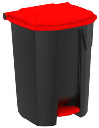 PLANET Uctem szelektív hulladékgyűjtő konténer, műanyag, pedálos, fekete/piros 50L - atadcleankft