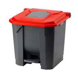 PLANET Szelektív hulladékgyűjtő konténer, műanyag, pedálos, antracit/piros, 30L - atadcleankft