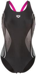 arena Дамски бански костюм Arena Women's Grid Swimsuit V Back Graphic Swimsuit - Black / Very Fuchsia - размер 44 (EU) (150-5856-0116)